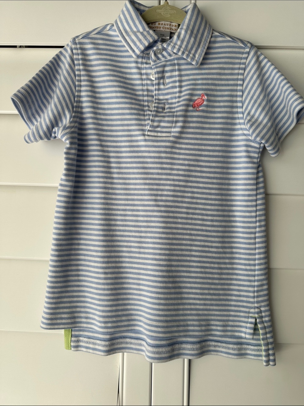 TBBC prim and proper polo blue and white stripes size 4T